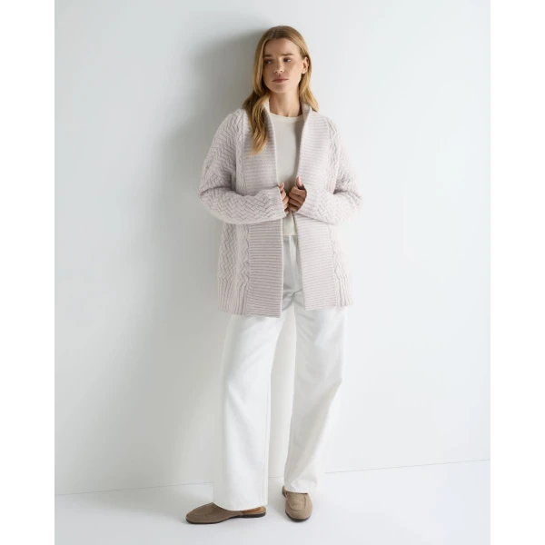 N.Peal Heirloom Basketweave Cashmere Cardigan in Snow Grey