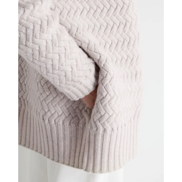 N.Peal Heirloom Basketweave Cashmere Cardigan in Snow Grey
