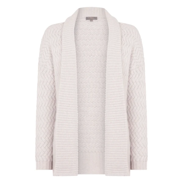 N.Peal Heirloom Basketweave Cashmere Cardigan in Snow Grey | Cardigan | Coveti