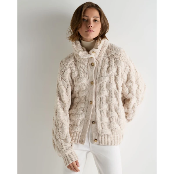 N.Peal Hero Button Cashmere Jumper in Ecru White