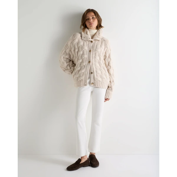 N.Peal Hero Button Cashmere Jumper in Ecru White