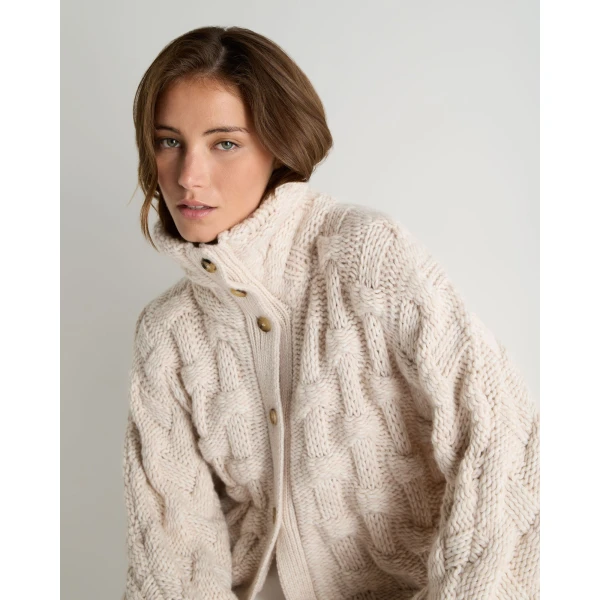 N.Peal Hero Button Cashmere Jumper in Ecru White