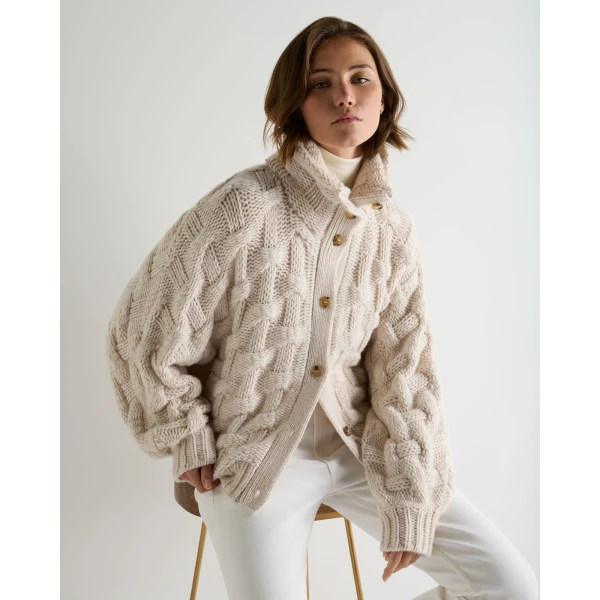 N.Peal Hero Button Cashmere Jumper in Ecru White