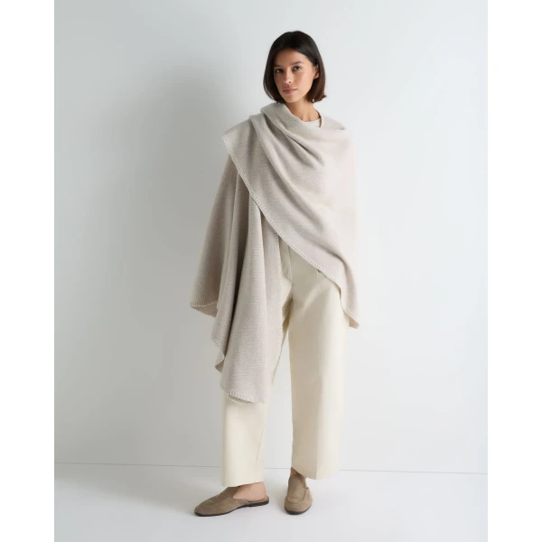 N.Peal Herringbone Cashmere Cape in Sand Brown