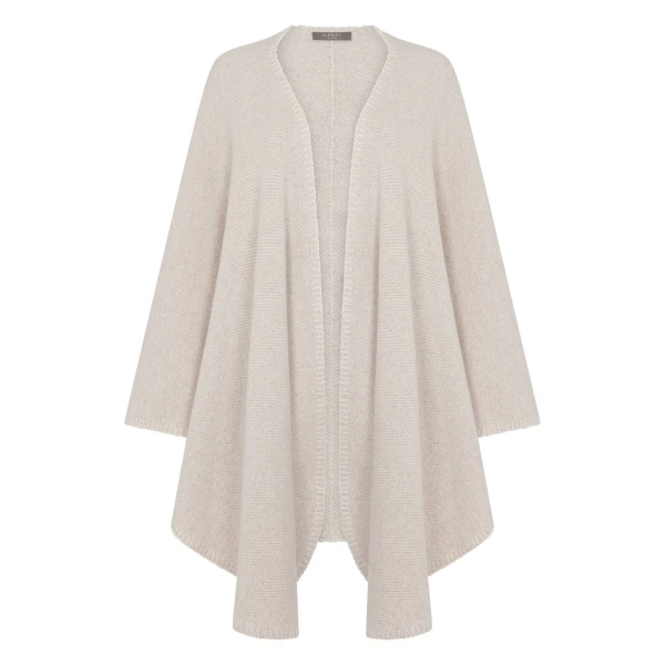 N.Peal Herringbone Cashmere Cape in Sand Brown | Knitwear | Coveti