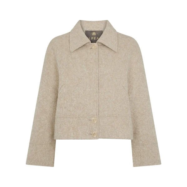 N.Peal Herringbone Jacket With Rex Fur Collar in Beige Brown | Jackets | Coveti