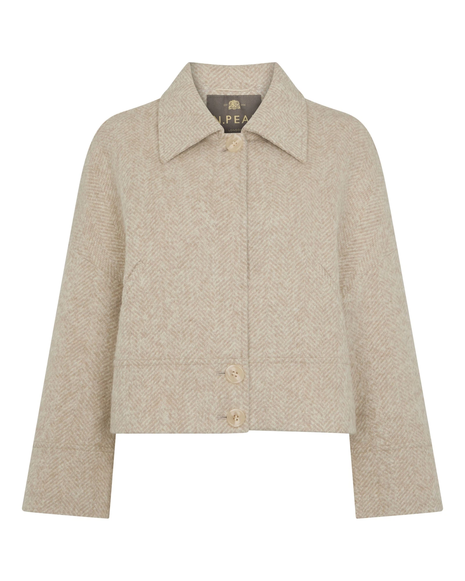N.Peal Herringbone Jacket With Rex Fur Collar in Beige Brown N.Peal Herringbone Jacket With Rex Fur Collar in Beige Brown | Jackets | Coveti