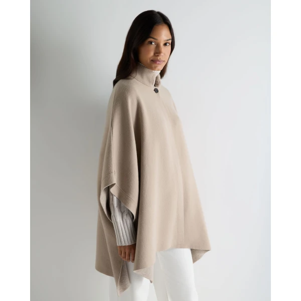 N.Peal High Collar Cashmere Cape With Fur Trim in Cashew Brown