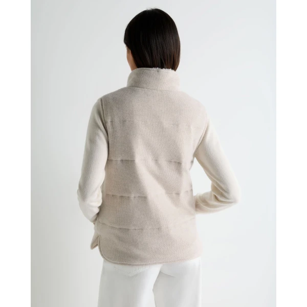 N.Peal Honeycomb Cashmere Gilet With Fur Trim in Pebble Grey