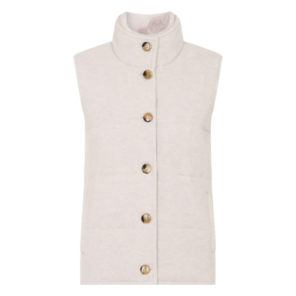 N.Peal Honeycomb Cashmere Gilet With Fur Trim in Pebble Grey | Vests | Coveti
