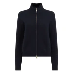 N.Peal Honeycomb Full Zip Cashmere Jumper With Fur Trim in Navy Blue | Sweaters | Coveti