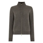 N.Peal Honeycomb Full Zip Cashmere Jumper With Fur Trim in Wood Smoke Brown | Sweaters | Coveti