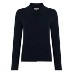 N.Peal Honeycomb Fur Trim Cashmere Cardigan in Navy Blue | Cardigan | Coveti