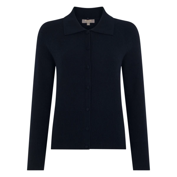 N.Peal Honeycomb Fur Trim Cashmere Cardigan in Navy Blue | Cardigan | Coveti