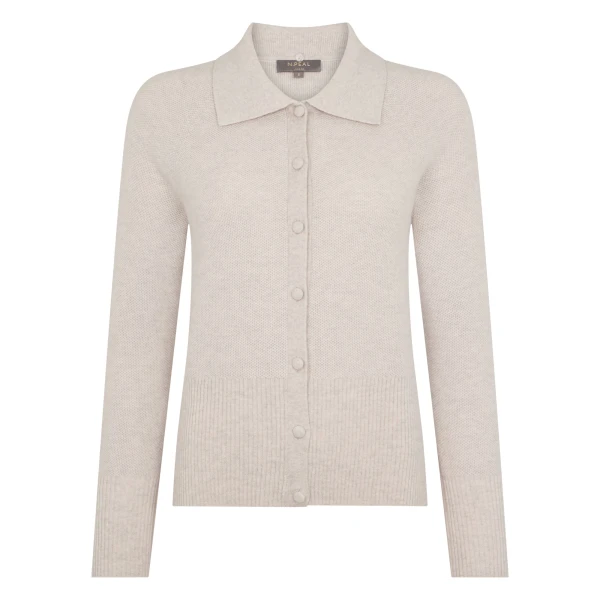 N.Peal Honeycomb Fur Trim Cashmere Cardigan in Pebble Grey | Cardigan | Coveti