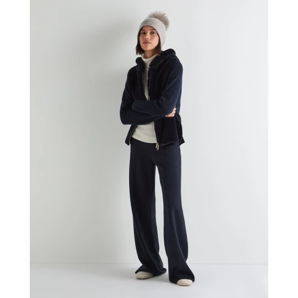 N.Peal Honeycomb Fur Trim Cashmere Hoodie in Navy Blue