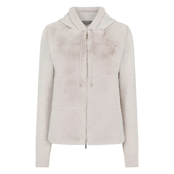 N.Peal Honeycomb Fur Trim Cashmere Hoodie in Pebble Grey | Hoodies | Coveti