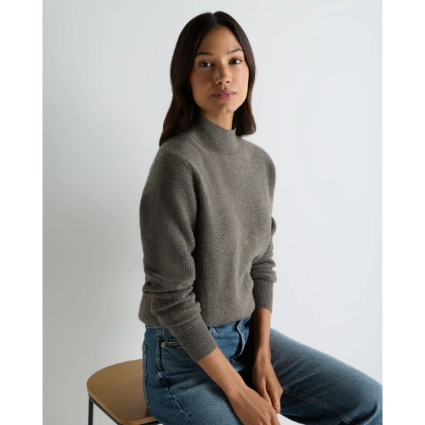 N.Peal Honeycomb Knit Cashmere Jumper in Wood Smoke Brown