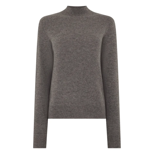 N.Peal Honeycomb Knit Cashmere Jumper in Wood Smoke Brown | Turtlenecks | Coveti