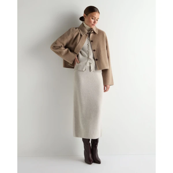 N.Peal Honeycomb Knit Cashmere Skirt in Pebble Grey