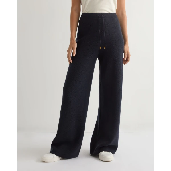 N.Peal Honeycomb Knit Cashmere Trouser in Navy Blue