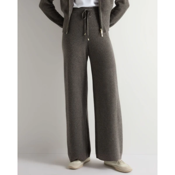 N.Peal Honeycomb Knit Cashmere Trouser in Wood Smoke Brown