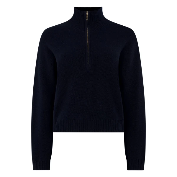 N.Peal Honeycomb Quarter-Zip Cashmere Jumper in Navy Blue | Sweaters | Coveti