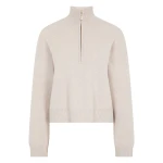 N.Peal Honeycomb Quarter-Zip Cashmere Jumper in Pebble Grey | Sweaters | Coveti