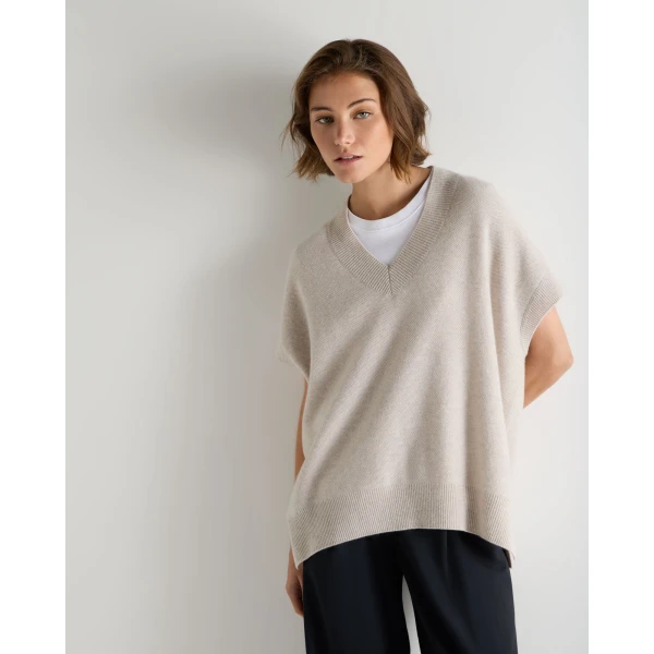 N.Peal Honeycomb Sleeveless Cashmere Jumper in Pebble Grey
