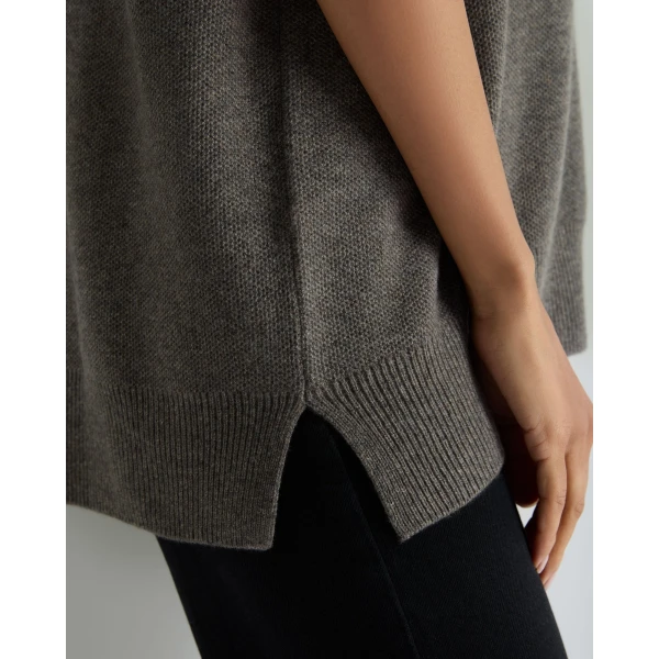 N.Peal Honeycomb Sleeveless Cashmere Jumper in Wood Smoke Brown