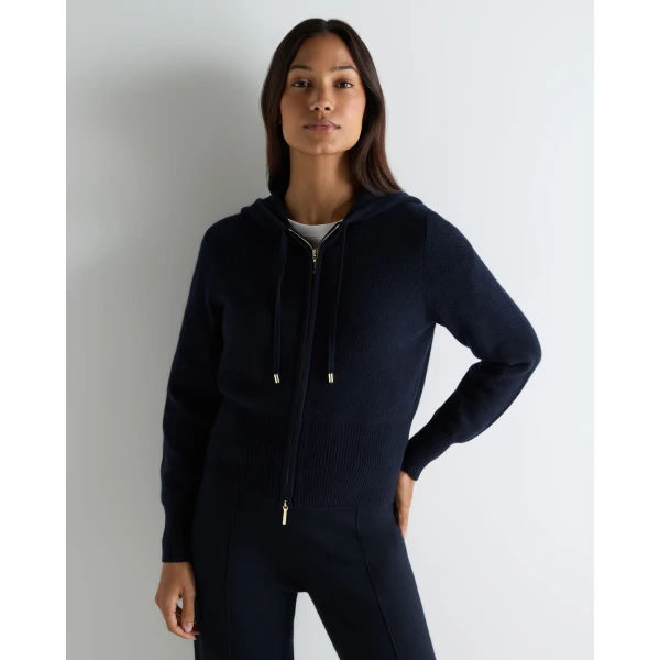 N.Peal Honeycomb Zipper Cashmere Hoodie in Navy Blue