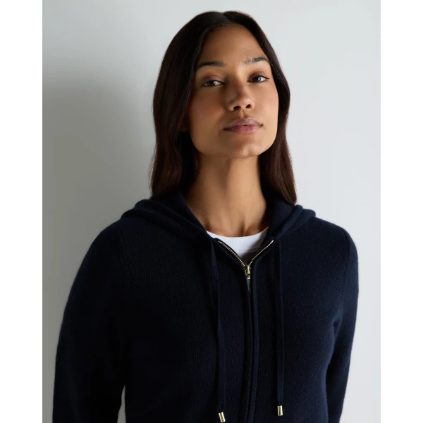 N.Peal Honeycomb Zipper Cashmere Hoodie in Navy Blue