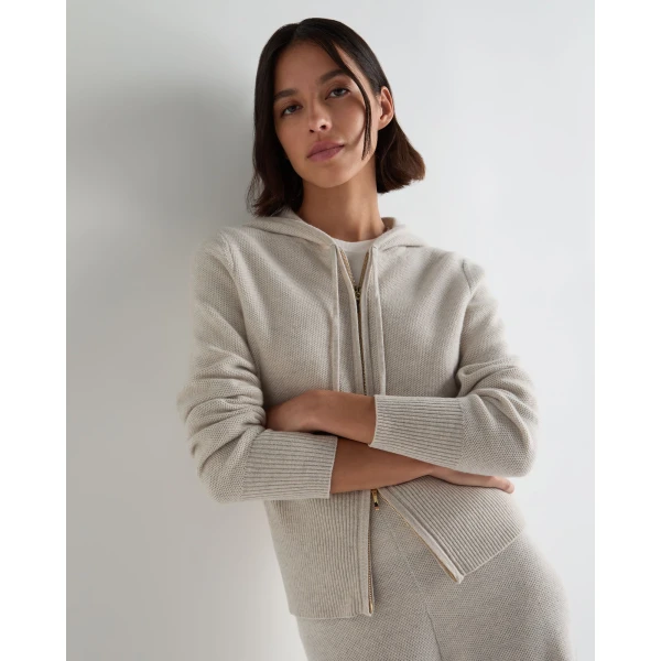 N.Peal Honeycomb Zipper Cashmere Hoodie in Pebble Grey