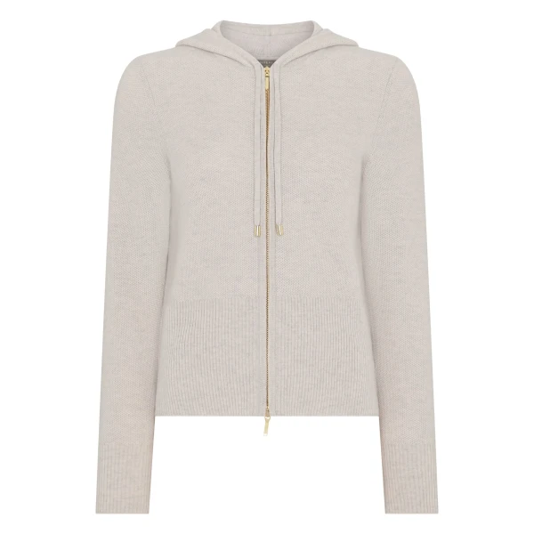 Honeycomb Zipper Cashmere Hoodie in Pebble Grey
