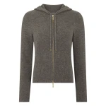 N.Peal Honeycomb Zipper Cashmere Hoodie in Wood Smoke Brown | Hoodies | Coveti