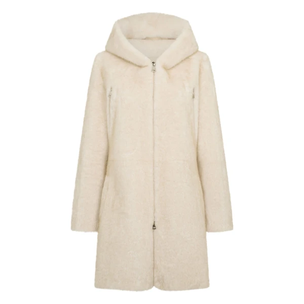 Hooded Faux Mink Coat in Off White