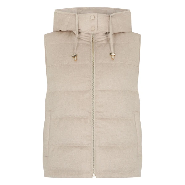 Hooded Reversible Fur Gilet in Beige Brown