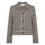N.Peal Icon Dogtooth City Jacket With Fur Collar in Beige Brown Dogtooth | Jackets | Coveti