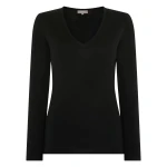 N.Peal Imogen Superfine Cashmere V Neck Jumper in Black | Sweaters | Coveti
