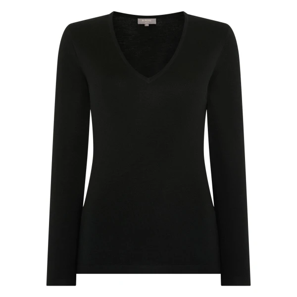 N.Peal Imogen Superfine Cashmere V Neck Jumper in Black | Sweaters | Coveti