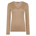 N.Peal Imogen Superfine Cashmere V Neck Jumper in Caramel Brown | Sweaters | Coveti