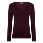 N.Peal Imogen Superfine Cashmere V Neck Jumper in Damson Red | Sweaters | Coveti