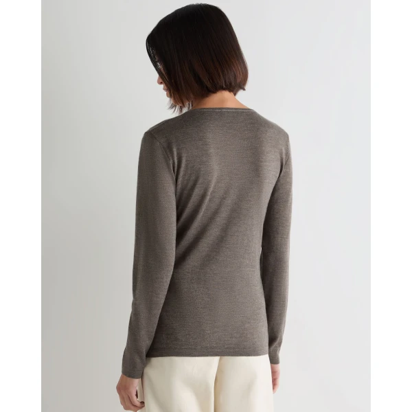 N.Peal Imogen Superfine Cashmere V Neck Jumper in Pecan Brown