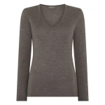 N.Peal Imogen Superfine Cashmere V Neck Jumper in Pecan Brown | Sweaters | Coveti