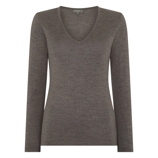 Imogen Superfine Cashmere V Neck Jumper in Pecan Brown