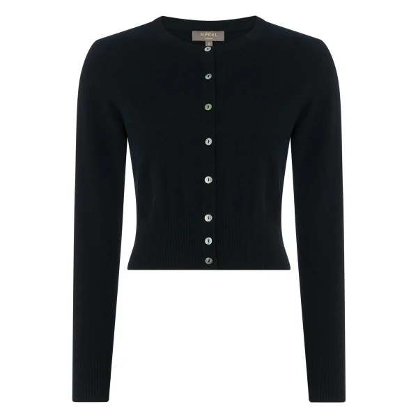 N.Peal Ivy Cropped Cashmere Cardigan in Black | Cardigan | Coveti