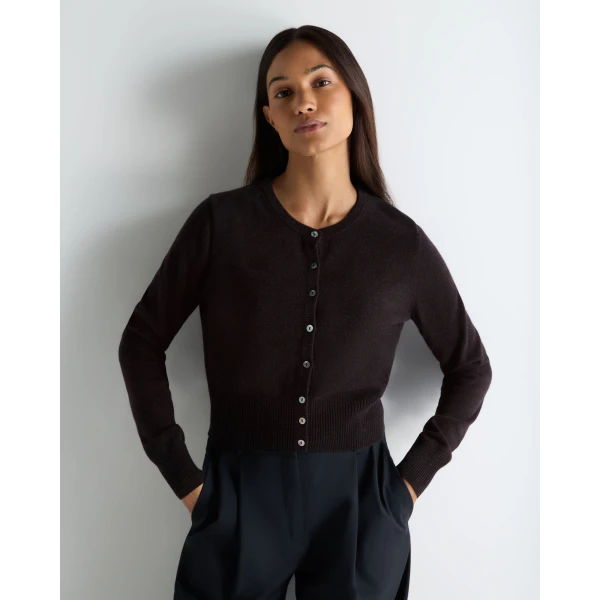 N.Peal Ivy Cropped Cashmere Cardigan in Cocoa Brown