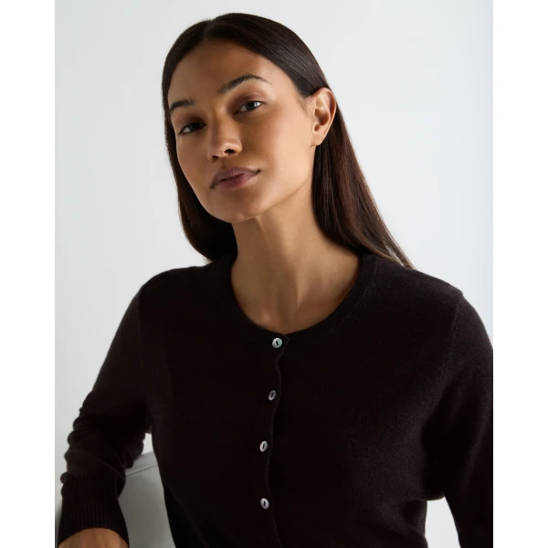 N.Peal Ivy Cropped Cashmere Cardigan in Cocoa Brown