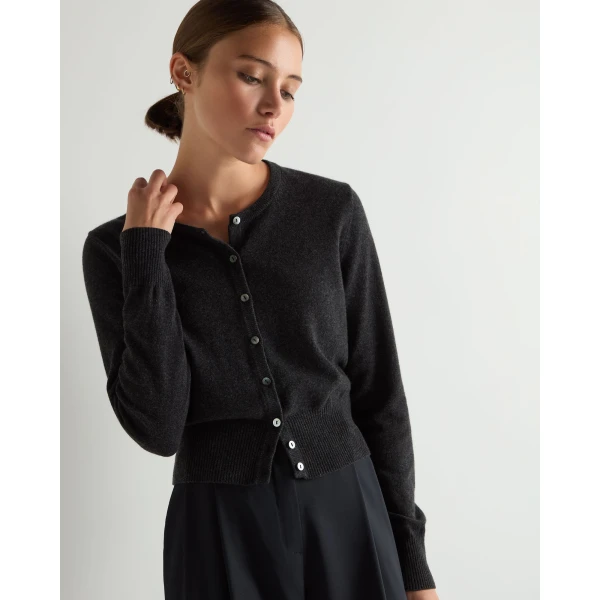 N.Peal Ivy Cropped Cashmere Cardigan in Deep Charcoal Grey