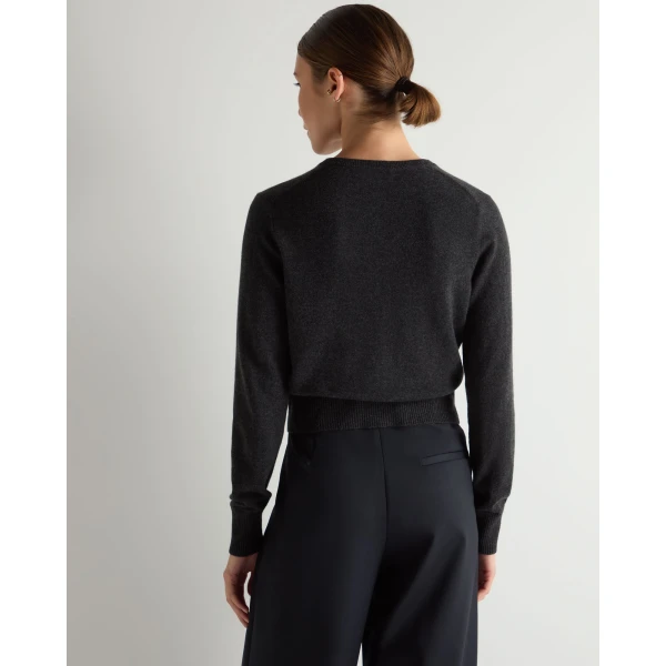 N.Peal Ivy Cropped Cashmere Cardigan in Deep Charcoal Grey